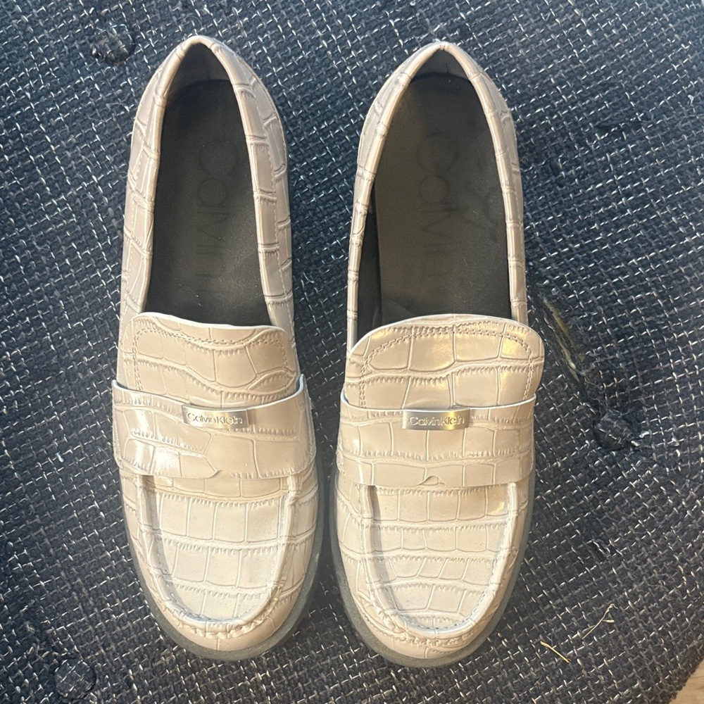 Calvin Klein Light Tan Croc-Embossed Loafers